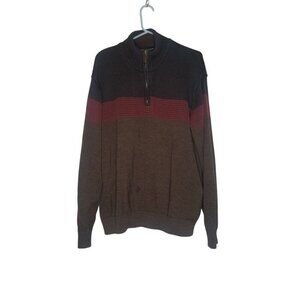 Tricots St Raphael Mens‎ 1/4 Zip Sweater XXL Brown Red Striped Pullover